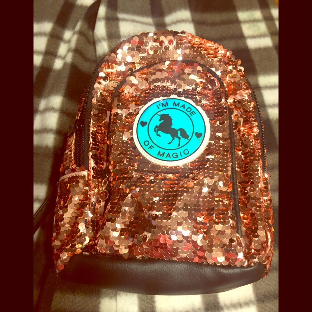 Justice Rose Gold Sequined Unicorn Backpack